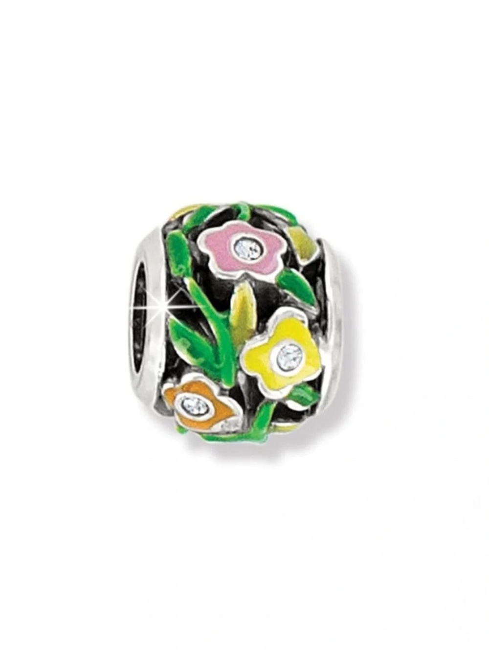 Brighton Flower Child bead Enamel in pink, blue, yellow, green on silver Retired